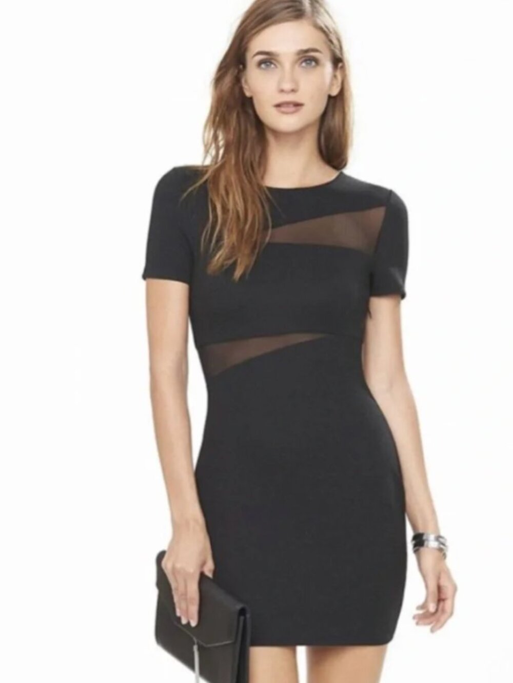 Express Black Short Sleeve Mini Dress with Mesh